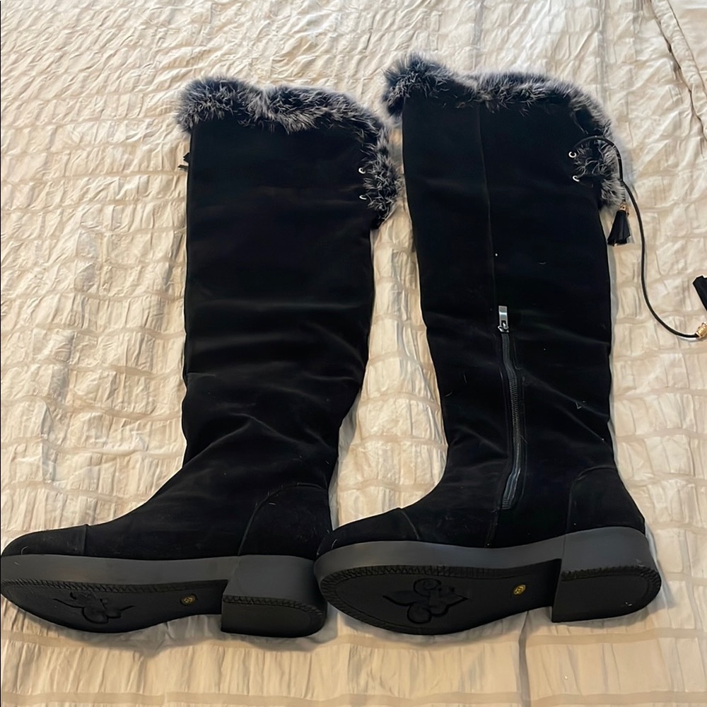 Women's Black Fur-Trimmed Boots